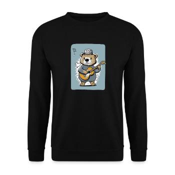 Niedlicher kindlicher Bär, der Gitarre spielt - Unisex Pullover - Schwarz - Vorne - Alina (178cm) & Michal (187cm)