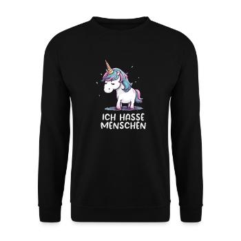 Ich hasse Menschen - Trauriges Einhorn Edition - Unisex Pullover - Schwarz - Vorne - Alina (178cm) & Michal (187cm)