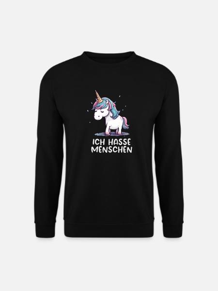 Ich hasse Menschen - Trauriges Einhorn Edition - Unisex Pullover - Schwarz