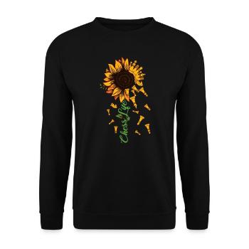 Chess Life Sonnenblume Schach Natur Geschenk - Unisex Pullover - Schwarz - Vorne - Alina (178cm) & Michal (187cm)