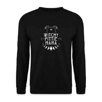 Witchy Pittie Mama Pitbull Hunde Hexe Hexen - Unisex Pullover - Schwarz - Vorne - Alina (178cm) & Michal (187cm)