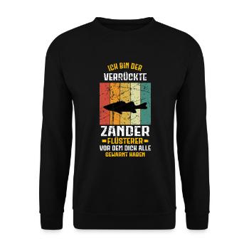 Zander Angeln Angler Raubfisch fischen - Unisex Pullover - Schwarz - Vorne - Alina (178cm) & Michal (187cm)