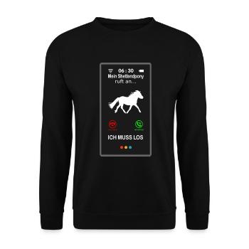 Shetland pony calls out on mobile phone saying Funny Funny - Unisex Sweatshirt - black - Front - Alina (178cm) & Michal (187cm)