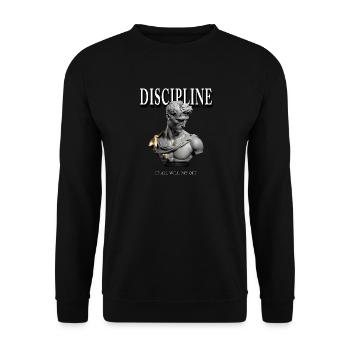 Disziplin Griechische Statue – It All Will Pay Off - Unisex Pullover - Schwarz - Vorne - Alina (178cm) & Michal (187cm)
