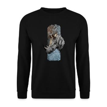 Majestätischer Titan: Rhinos edle Haltung - Unisex Pullover - Schwarz - Vorne - Alina (178cm) & Michal (187cm)