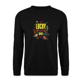 Glücksvogel-Shirt - Unisex Pullover - Schwarz - Vorne - Alina (178cm) & Michal (187cm)