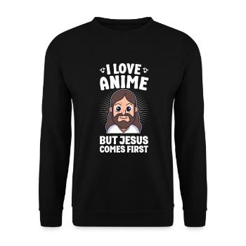 Anime But Jesus First Japanese Anime Manga Otaku - Unisex Sweatshirt - black - Front - Alina (178cm) & Michal (187cm)