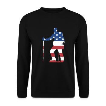 Hiker Us Flag Hiking - Unisex Pullover - Schwarz - Vorne - Alina (178cm) & Michal (187cm)