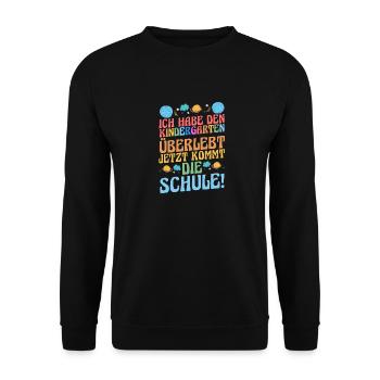 11 Klasse Schulkind Schulanfang Kindergarten Kita - Unisex Pullover - Schwarz - Vorne - Alina (178cm) & Michal (187cm)