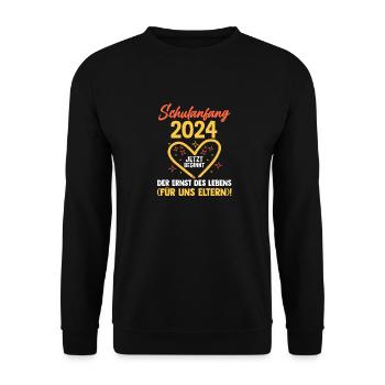 Eltern Schulkind Grundschule Erste Klasse Einschul - Unisex Pullover - Schwarz - Vorne - Alina (178cm) & Michal (187cm)