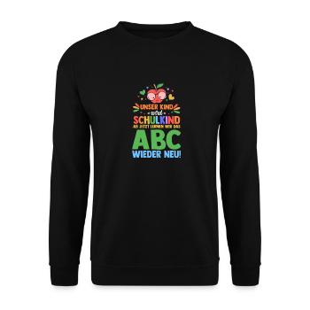 Eltern Schulkind Grundschule Erste Klasse Einschul - Unisex Pullover - Schwarz - Vorne - Alina (178cm) & Michal (187cm)