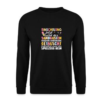 Erste Klasse Grundschule Schulbeginn Geschenk - Unisex Pullover - Schwarz - Vorne - Alina (178cm) & Michal (187cm)