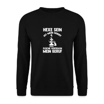 Hexe Hexenbesen Hexenkostüm Halloween - Unisex Pullover - Schwarz - Vorne - Alina (178cm) & Michal (187cm)