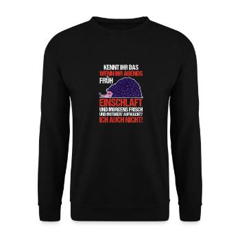 Lazy Late Riser Motivation Hedgehog - Unisex Sweatshirt - black - Front - Alina (178cm) & Michal (187cm)