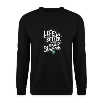 Life is Better Steirisch – Lebe das Lebensgefühl - Unisex Pullover - Schwarz - Vorne - Alina (178cm) & Michal (187cm)