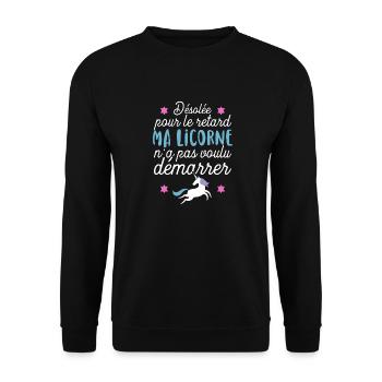 Licorne démarre pas t-shirt drole - Sweat-shirt Unisexe - noir - Devant - Alina (178cm) & Michal (187cm)