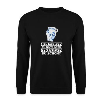 Frankfurt FFM Apfelwein Bembel Schoppen Spruch - Unisex Pullover - Schwarz - Vorne - Alina (178cm) & Michal (187cm)
