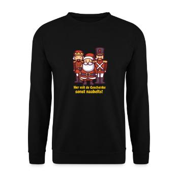 funny santa claus with pals wants gift - Unisex Sweatshirt - black - Front - Alina (178cm) & Michal (187cm)