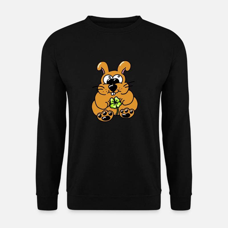 brauner Hase mit Kleeblatt - Unisex Pullover - Schwarz