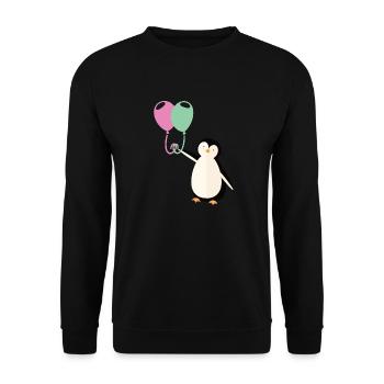 Süßer Pinguin mit Luftballon - Unisex Pullover - Schwarz - Vorne - Alina (178cm) & Michal (187cm)