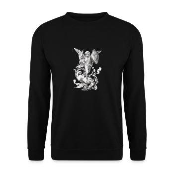Erzengel Sankt Michael bekämpft den Drachen - Unisex Pullover - Schwarz - Vorne - Alina (178cm) & Michal (187cm)