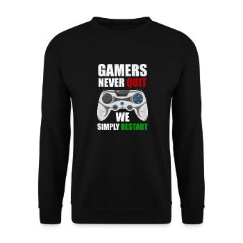 Gamer geben nie auf, sie restarten einfach Nerd - Unisex Pullover - Schwarz - Vorne - Alina (178cm) & Michal (187cm)