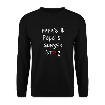 mama papa Eltern stolz Kinder babys Schrift - Unisex Pullover - Schwarz - Vorne - Alina (178cm) & Michal (187cm)