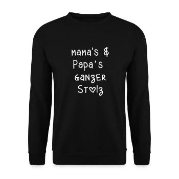 mama papa Eltern stolz Kinder babys Schrift - Unisex Pullover - Schwarz - Vorne - Alina (178cm) & Michal (187cm)