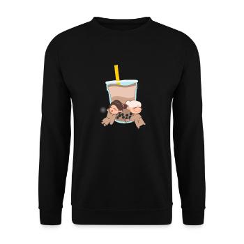 Zwei Mädchen mit Bubble Tea süss - Unisex Pullover - Schwarz - Vorne - Alina (178cm) & Michal (187cm)