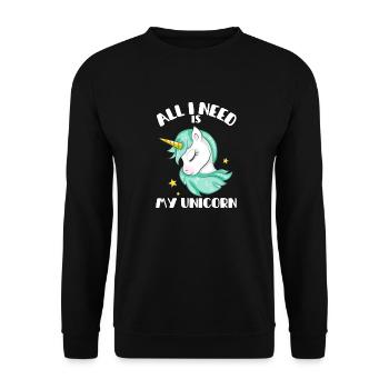 All i need is my Unicorn Einhorn Design - Unisex Sweatshirt - black - Front - Alina (178cm) & Michal (187cm)