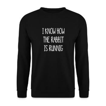 ich weiß wie der Hase läuft - denglish, denglisch - Unisex Pullover - Schwarz - Vorne - Alina (178cm) & Michal (187cm)