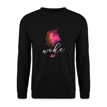 Self-deprecating saying: WOKE - Unisex Sweatshirt - black - Front - Alina (178cm) & Michal (187cm)