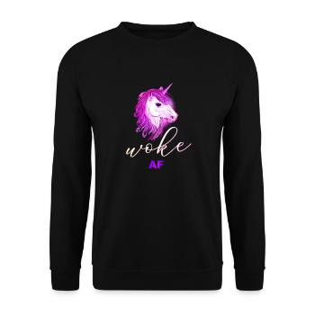 Licorne avec un dicton amusant: WOKE AF - Sweat-shirt Unisexe - noir - Devant - Alina (178cm) & Michal (187cm)