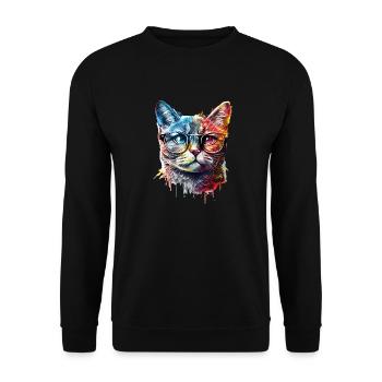 Süße bunte Katze - Unisex Pullover - Schwarz - Vorne - Alina (178cm) & Michal (187cm)