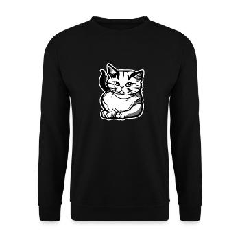 Schwarz-weißes Katzenlogo - Unisex Pullover - Schwarz - Vorne - Alina (178cm) & Michal (187cm)