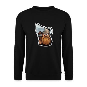 Olaf, der Kühne: Cartoon-Wikinger Olaf - Unisex Pullover - Schwarz - Vorne - Alina (178cm) & Michal (187cm)