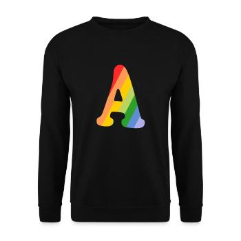 Buchstabe A Regenbogen - Unisex Pullover - Schwarz - Vorne - Alina (178cm) & Michal (187cm)