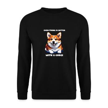 Corgi Hund süß cute niedlich Happy Geschenk besser - Unisex Pullover - Schwarz - Vorne - Alina (178cm) & Michal (187cm)
