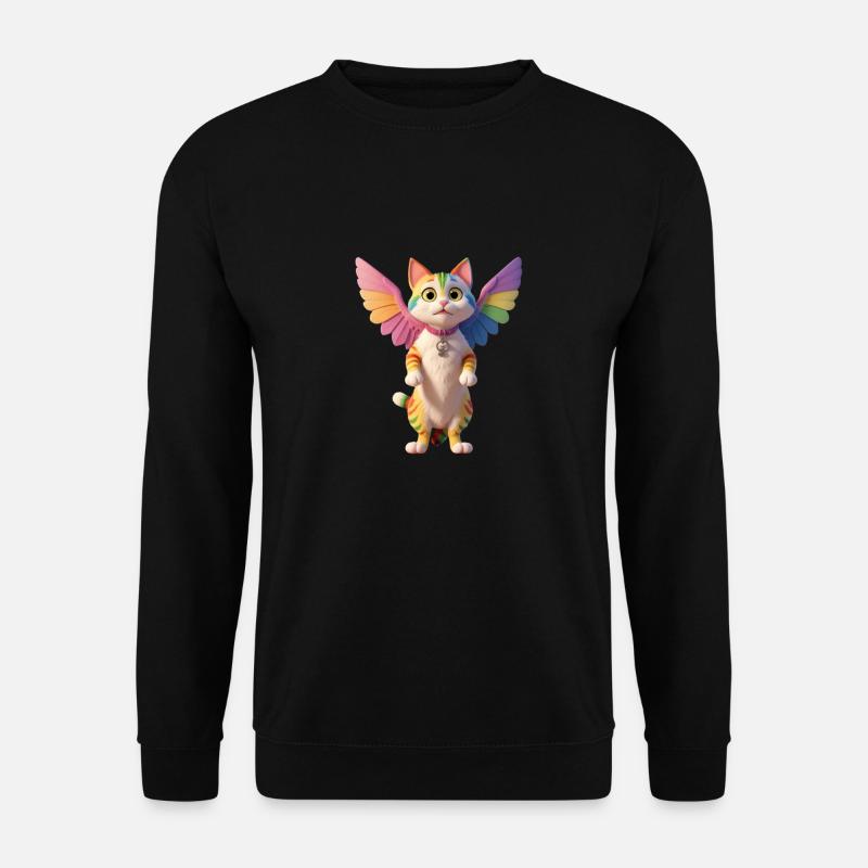 Regenbogenkatze mit Flügeln - Unisex Pullover - Schwarz