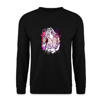 Schöne weibliche Gesichtsbemalung Kunst bunte Frau - Unisex Pullover - Schwarz - Vorne - Alina (178cm) & Michal (187cm)