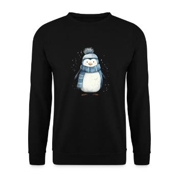Pinguin-T-Shirt: Verspielter arktischer Charme - Unisex Pullover - Schwarz - Vorne - Alina (178cm) & Michal (187cm)