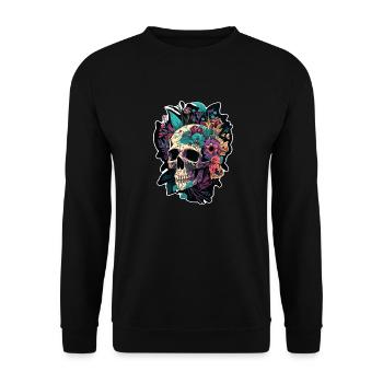 Crâne humain et fleurs 5 - Sweat-shirt Unisexe - noir - Devant - Alina (178cm) & Michal (187cm)
