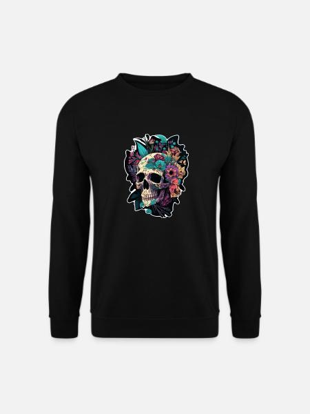 Menschlicher Schädel & Blumen 5 - Unisex Pullover - Schwarz