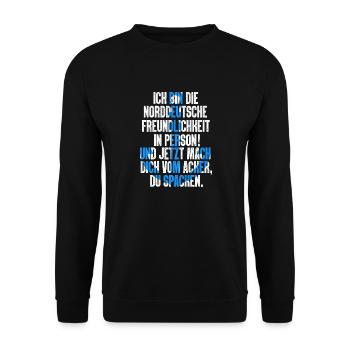 Ich Bin Die Norddeutsche Freundlichkeit Moin - Unisex Pullover - Schwarz - Vorne - Alina (178cm) & Michal (187cm)
