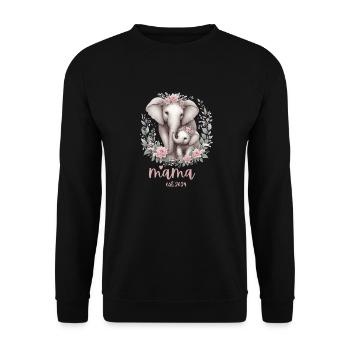 Mama 2024 Elephant Floral Wreath Celebration - Unisex Pullover - Schwarz - Vorne - Alina (178cm) & Michal (187cm)
