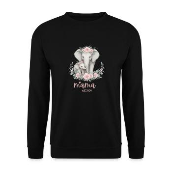 Mama 2024 Elephant Floral Wreath Celebration - Unisex Pullover - Schwarz - Vorne - Alina (178cm) & Michal (187cm)