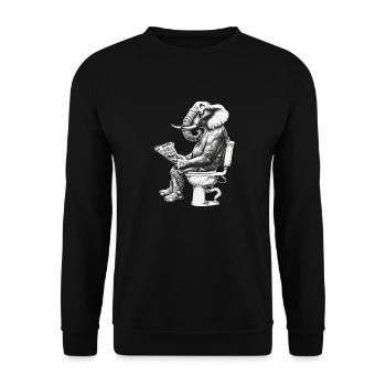 Lustiger Elefant auf WC – Kunstwerk in Schwarz-Wei - Unisex Pullover - Schwarz - Vorne - Alina (178cm) & Michal (187cm)