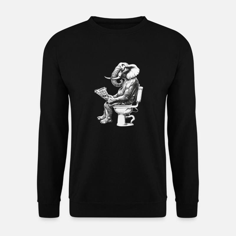 Funny elephant on toilet – artwork in black and white - Unisex Sweatshirt - black