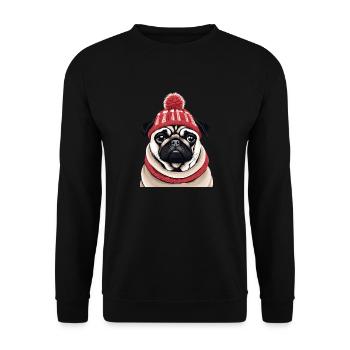Mops mit Mütze - Unisex Pullover - Schwarz - Vorne - Alina (178cm) & Michal (187cm)