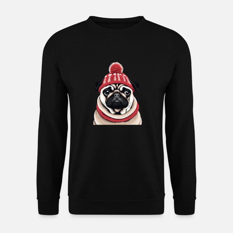 Mops mit Mütze - Unisex Pullover - Schwarz